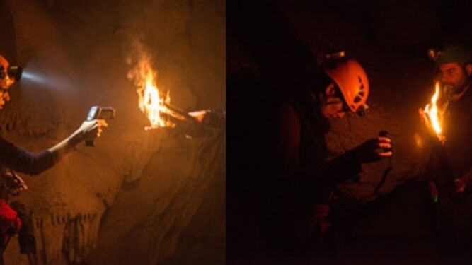 Fotografías tomada en una de las cuevas exploradas por la investigadora María de los Ángeles Medina Alcaide.