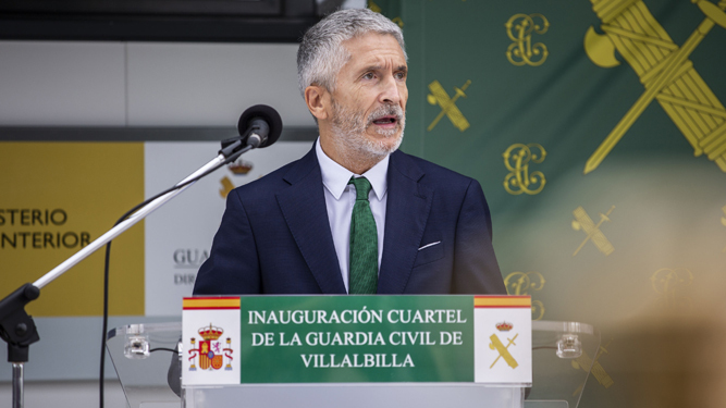 El ministro del Interior, Fernando Grande-Marlaska, este jueves en Villalba (Madrid).