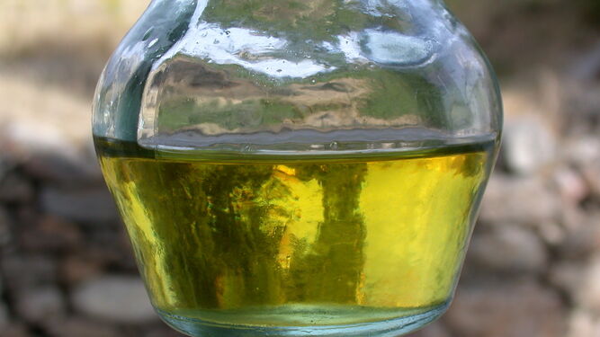 Una damajuana cargada de aceite de oliva.