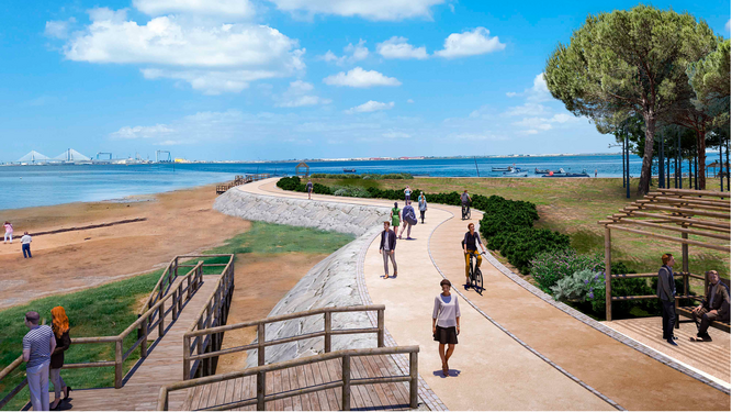 Recreación virtual del paseo marítimo que Costas quiere habilitar en la playa de La Casería.