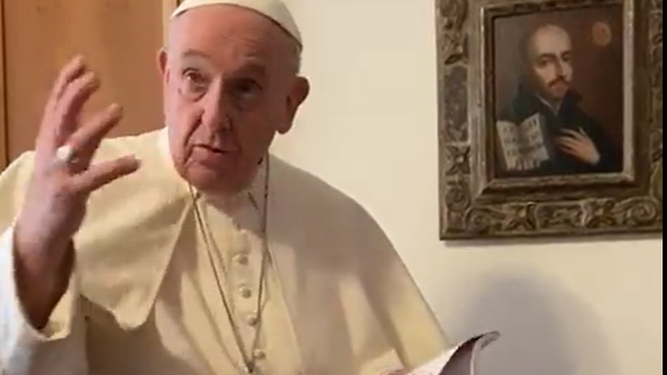 El Papa Francisco durante su mensaje sobre el 'Vía Crucis. El Musical' de Córdoba.
