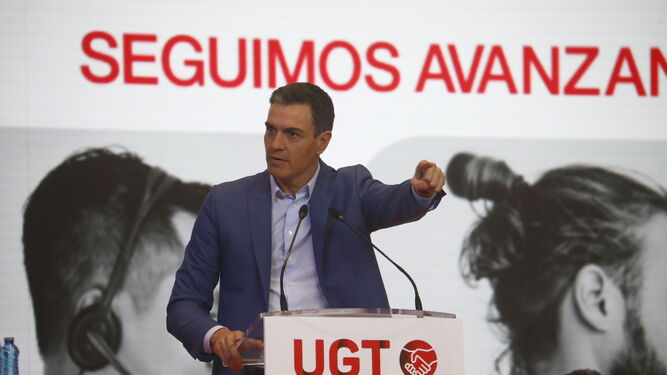 Pedro Sánchez, durante la clausura de Asamblea Confederal de UGT en Córdoba.