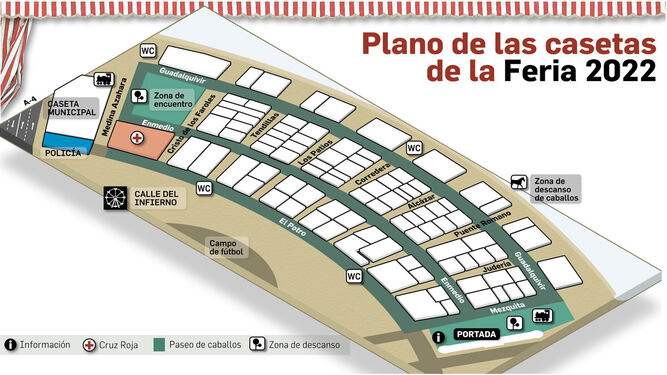 Plano de la Feria de Córdoba 2022: calles, casetas, atracciones y zona de encuentro