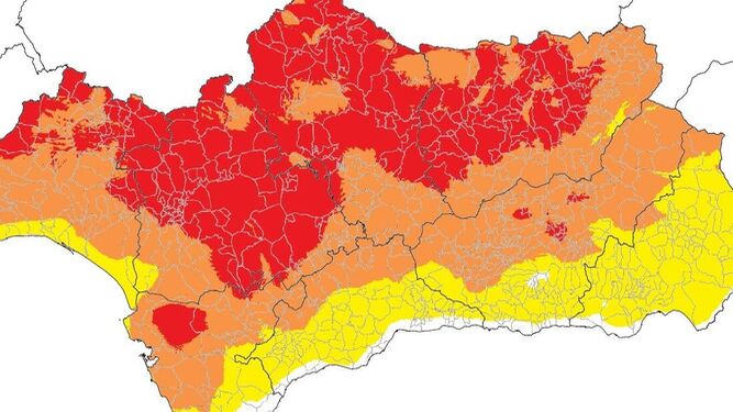Mapa de riesgo por incendios del Infoca.