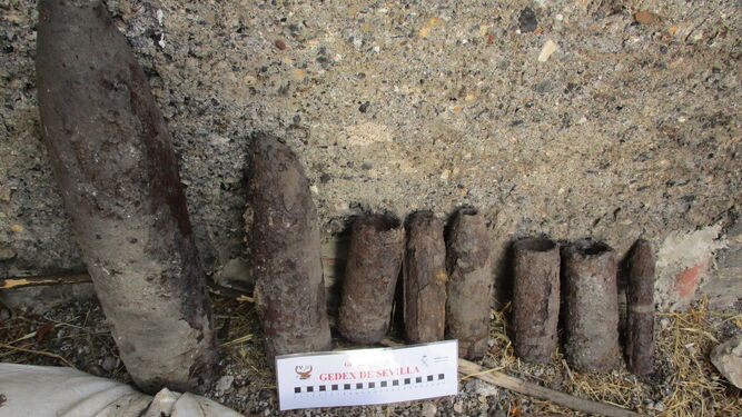 Proyectiles de la Guerra Civil encontrados en Peñarroya-Pueblonuevo.