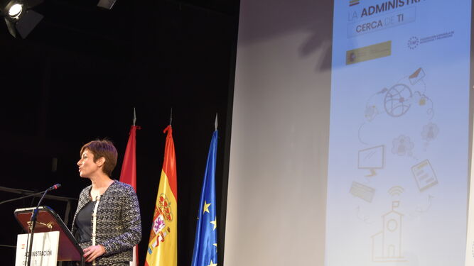 La ministra y portavoz del Gobierno,  Isabel Rodríguez, en la presentación del plan 'La Administración cerca de ti' para agilizar trámites en municpios pequeño