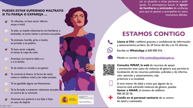 Cartel del Gobierno de España sobre los signos de violencia de género.