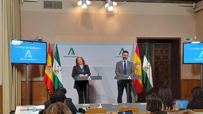 Carmen Crespo y Ramón Fernández-Pacheco en el Consejo de Gobierno de hoy.