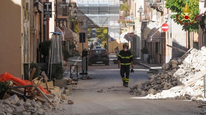 Imagen de la ciudad de Norcia tras el terremoto que sacudió el centro de Italia en 2016.