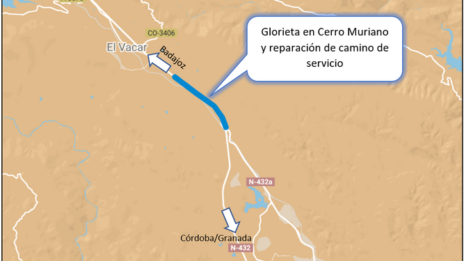 Localización de la glorieta en la N-432, en Cerro Muriano.