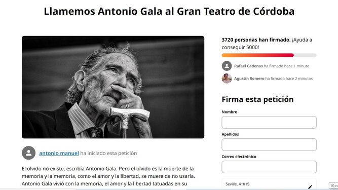 Petición de Change.org para que el Gran Teatro de Córdoba se llame Antonio Gala.