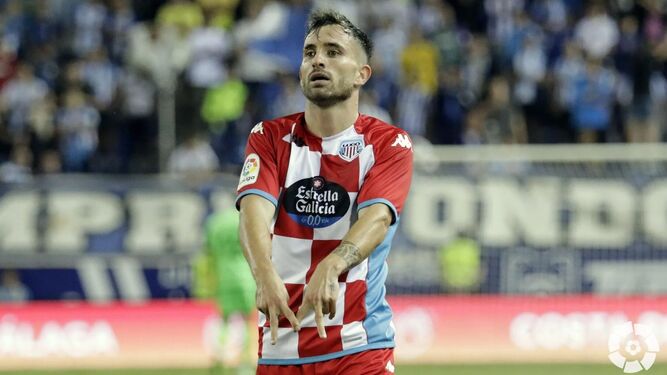 Sebas Moyano celebra un gol en su etapa en el Lugo.