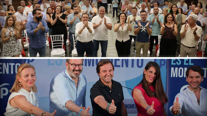 Fotos del cierre de campaña del PSOE (arriba) y del PP (abajo).