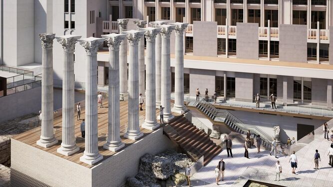 Maqueta que recrea cómo quedará el Templo Romano tras las obras.