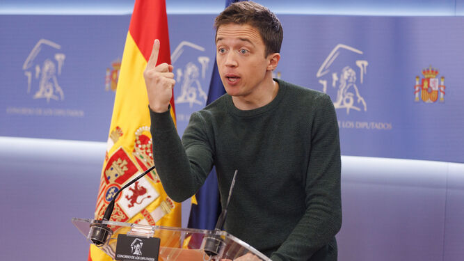 Íñigo Errejón en una intervención en la sala de prensa del Congreso de los Diputados.