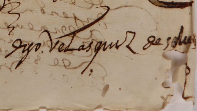 Firma de Diego Velázquez en un documento.