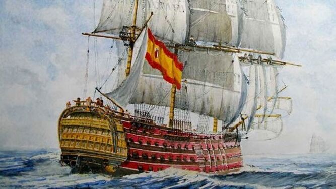 Un navío español en la Batalla de Trafalgar.