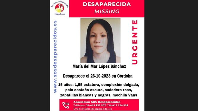 María del Mar López Sánchez, la menor desaparecida en Córdoba el pasado jueves.