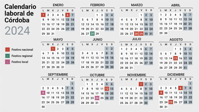 Calendario laboral en Córdoba para 2024.