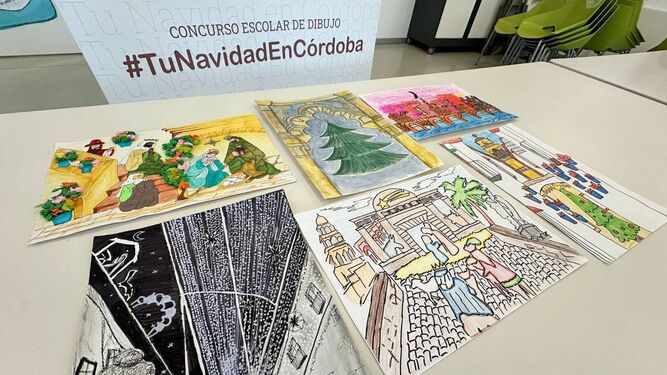 Algunos de los dibujos ganadores del concurso '#TuNavidadenCordoba'.