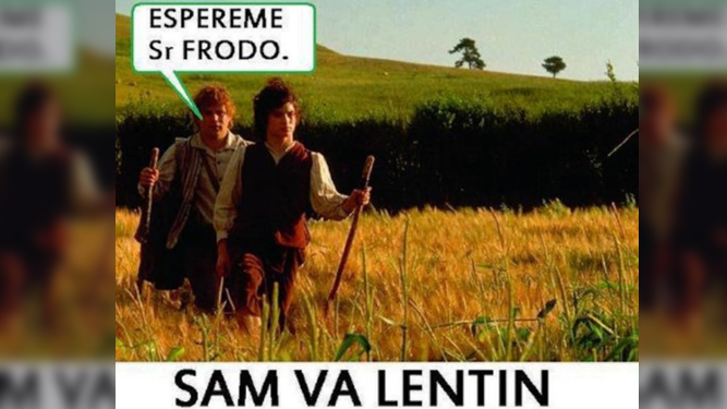 El meme original, en el que se ve que Sam va, efectivamente, lentín.