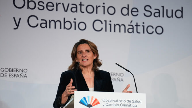 La ministra Teresa Ribera, durante la presentación del Observatorio de Salud y Cambio Climático (OSCC).