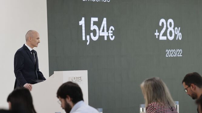 El consejero delegado de Inditex, Óscar García Maceiras, en la presentación de resultados.