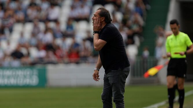 Alfredo Santaelena, entrenador del San Fernando, en un momento del partido ante el Córdoba CF.